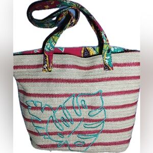 Vera Bradley Woven Straw Colorful Open Tote Beach Bag